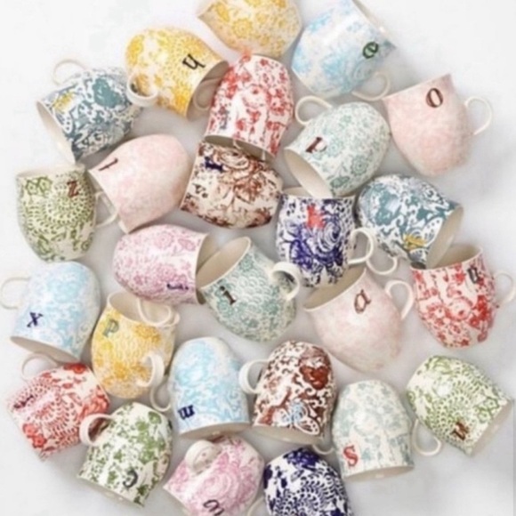 Anthropologie Homegrown Monogram Initial T Pink Floral Coffee Tea Mug Cup - Picture 6 of 8